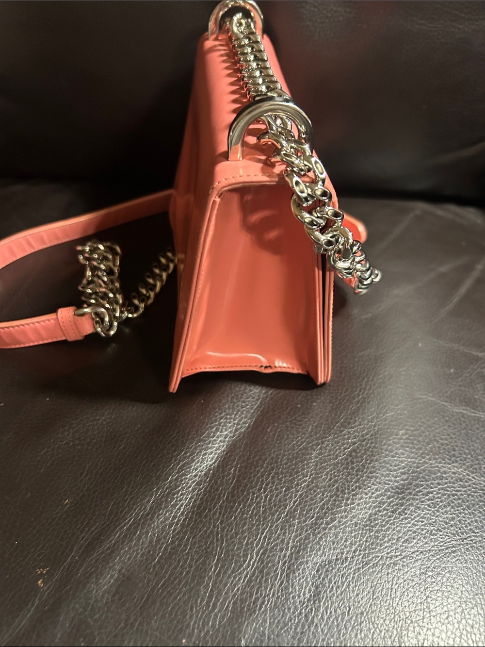Dior Coral Pink Leather Crossbody with Silver Chain - Picture 3 of 8